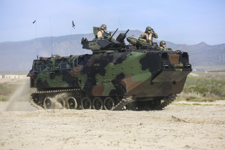 Marines with 3d Assault Amphibian Battalion, 1st Marine Division, I Marine Expeditionary Force position an amphibious assault vehicle for security during the amphibious landing exercise (PHIBLEX) for Exercise Iron Fist 2016. Iron Fist is an annual, bilateral amphibious training exercise designed to improve USMC and JGSDF’s ability to plan, communicate and conduct combined amphibious operations at the platoon, company and battalion levels. (U.S. Marine Corps photo by Cpl. April L. Price/Released)